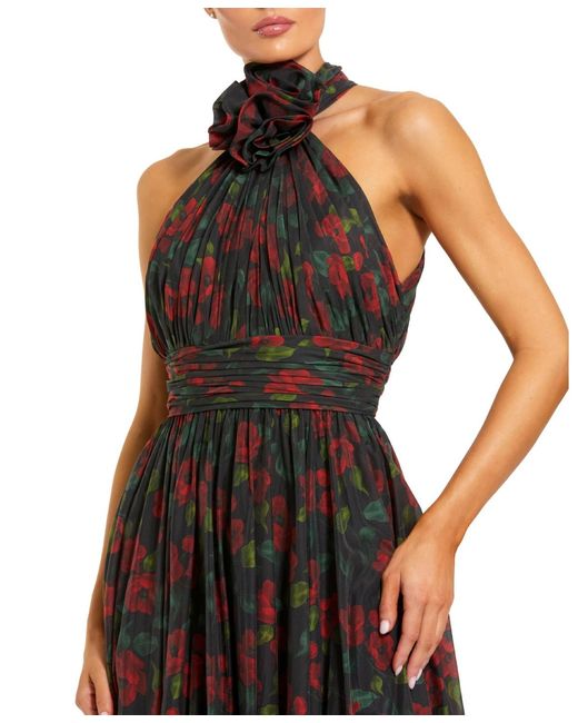 Mac Duggal Brown Floral Chiffon 3d Flower Halter Neck Gown