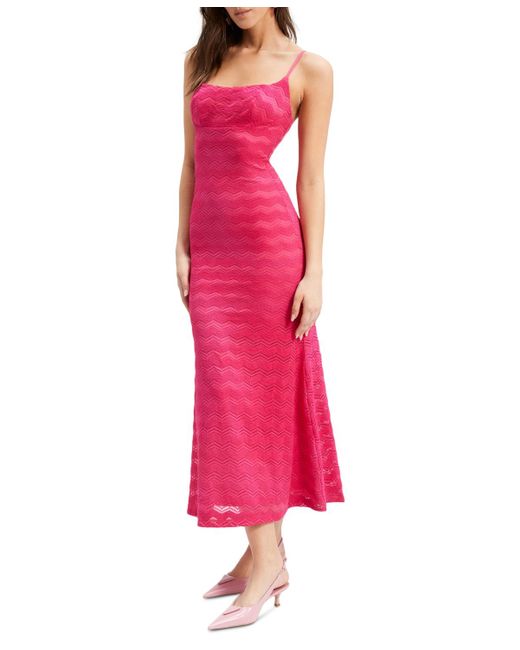 Bardot Pink Adoni Scoop-neck Zig Zag Sleevless Midi Dress