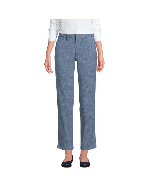 Lands' End Blue Mid Rise Classic Straight Leg Chambray Ankle Pants