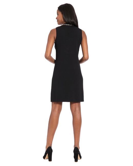 London Times Black Embellished Sleeveless Sweater Dress