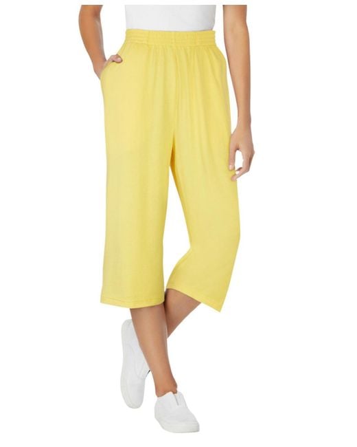 Woman Within Yellow Within Elastic-waist Pull-on Knit Pocket Capri Pants