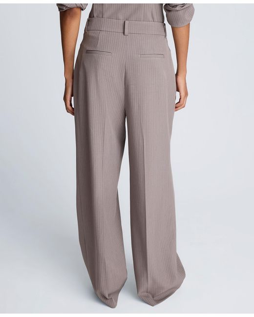 Kenneth Cole Brown Pinstripe High Rise Double Pleated Pants