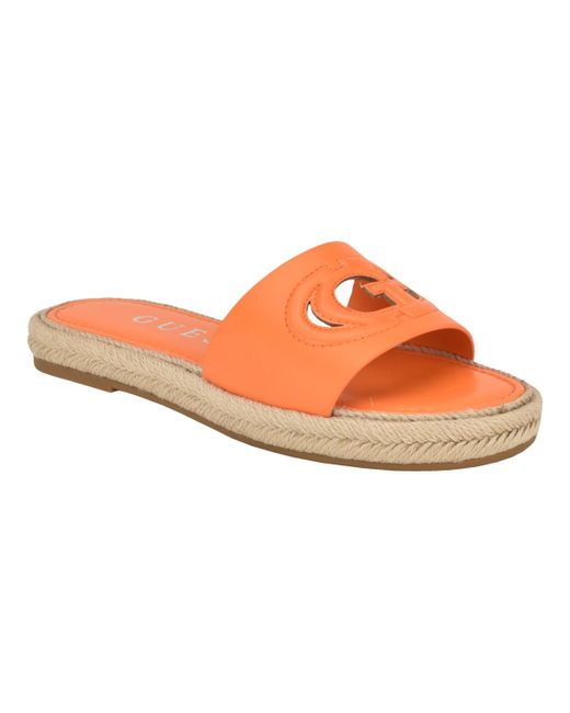 Guess Orange Katica Open Toe Jute Wrapped Logo Sandals
