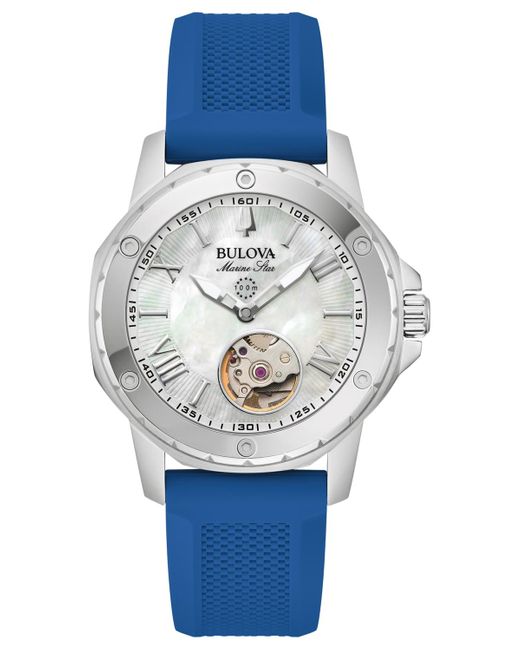 Bulova Blue Automatic Marine Star Silicone Strap Watch 35mm