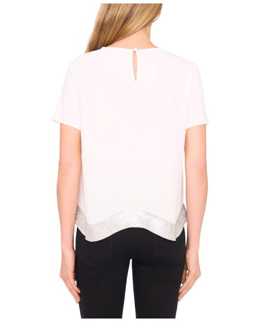 Cece Multicolor Rhinestone Wavy Hem Short-sleeve Blouse