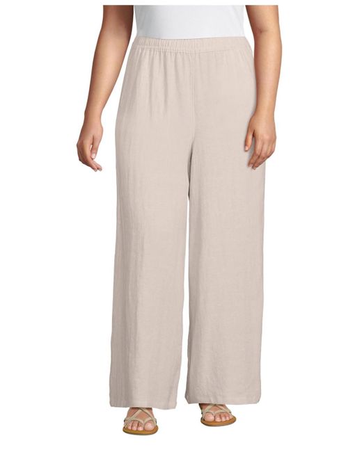 Lands' End Natural Plus Size Linen High Rise Palazzo Pants