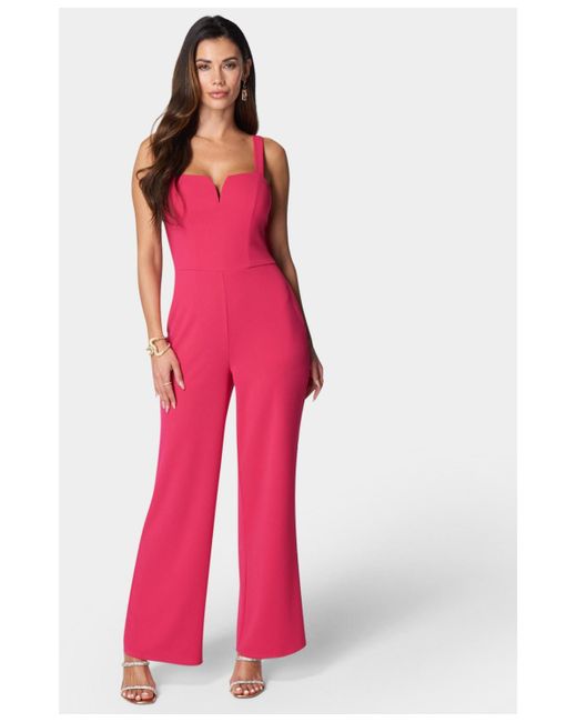 Bebe Red Scuba Crepe Jumpsuit With Strap