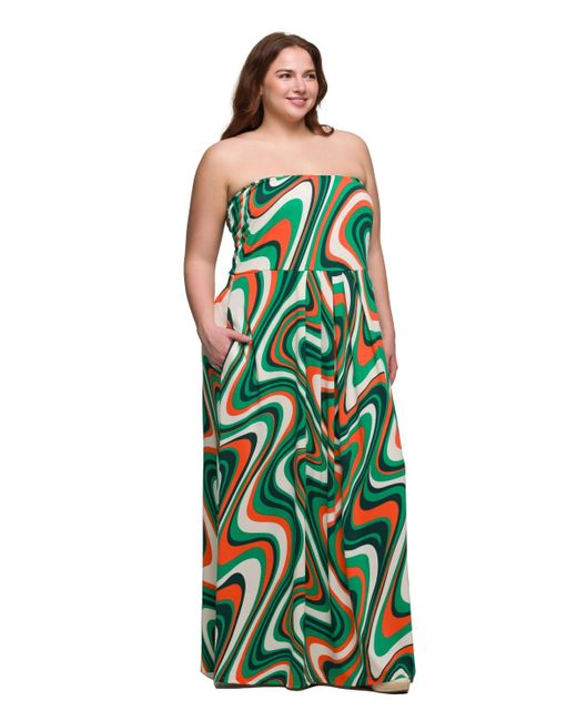 24seven Comfort Apparel Green Plus Size A-line Strapless Maxi Dress