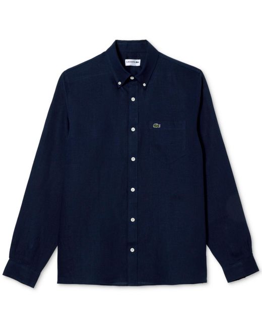 Lacoste Blue Regular-fit Linen Shirt for men
