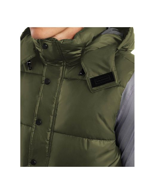 Hunter Green Chiswell Nylon Quilted Removable Hood Full Zip Puffer Vest for men