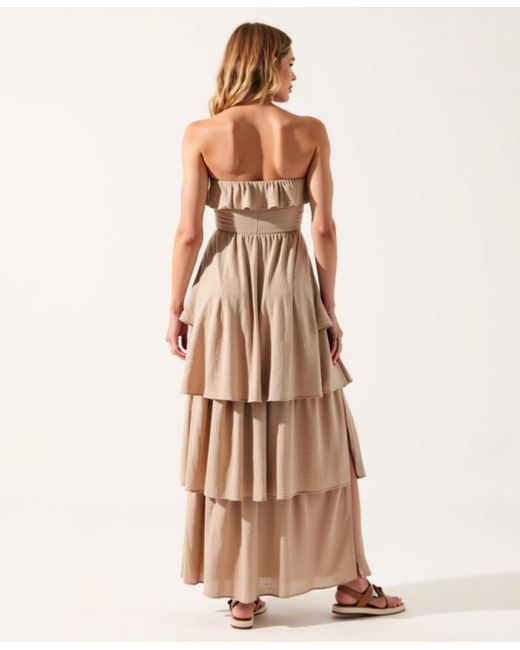 Modenaire Multicolor Strapless Tiered Ruffle High Slit Maxi Dress