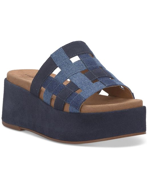 Lucky Brand Blue Ulrich Strappy Woven Flatform Wedge Sandals