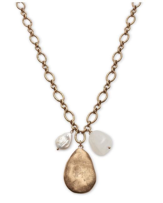 Style & Co. Metallic Hammered Teardrop & Freshwater Pearl Pendant Necklace