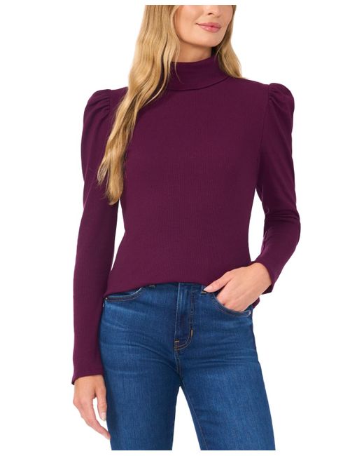 Cece Puff shoulder Long sleeve Turtleneck Top in Purple Lyst
