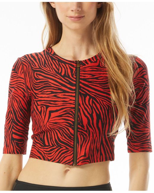 Michael Kors Synthetic Zipfront Cropped Rash Guard in Ruby (Red) Lyst Canada