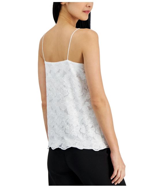 Anne Klein White Floral Embroidered Sleeveless Top