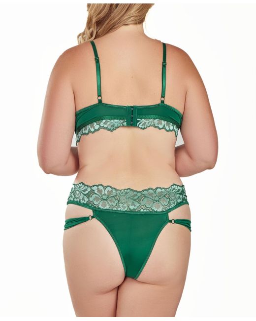 iCollection Green Plus Size Underwire Bra And Panty Lingerie Set