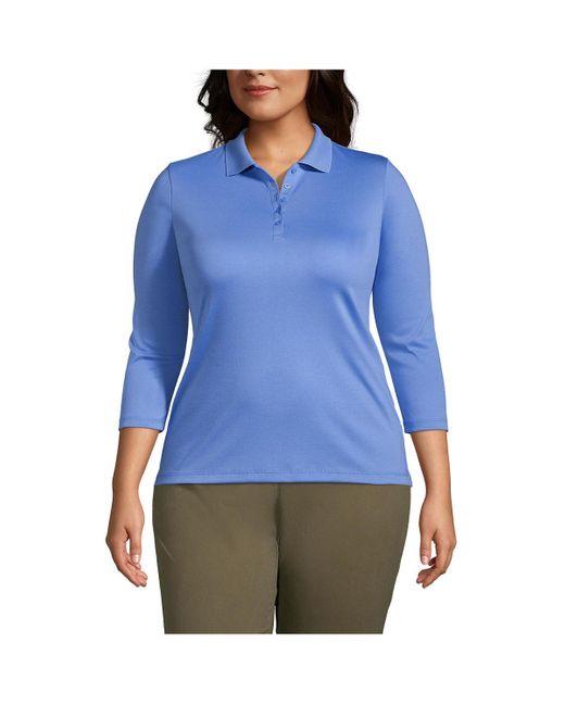 Lands' End Plus Size Supima Cotton 3/4 Sleeve Polo Shirt in Blue | Lyst