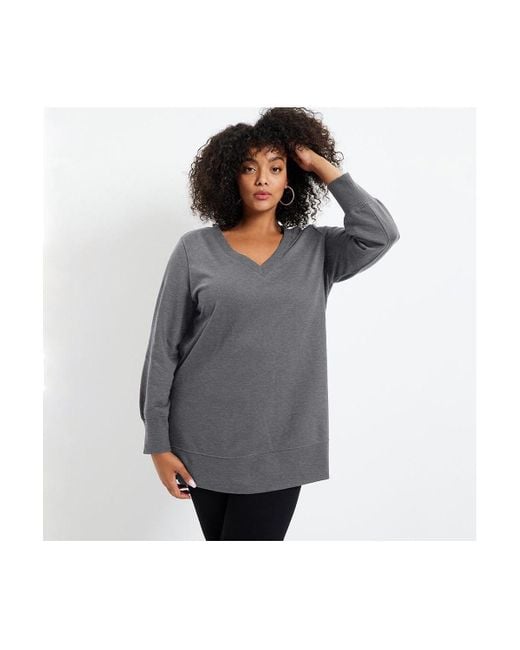 June + Vie Gray June + Vie Plus Size V-neck French Terry Sweatshirt