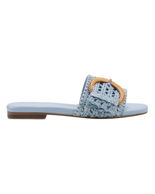 Marc Fisher Blue Loree Square Toe Slip-on Flat Sandals