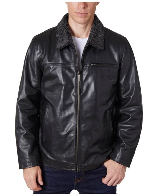 Perry Ellis Black Zipper Leather Jacket for men