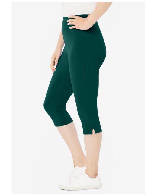 Woman Within Green Plus Size Within Stretch-cotton Knit Pull-on Capri leggings