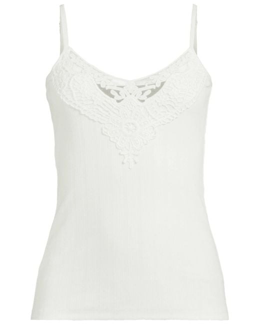 Lands' End White Variegated Micro Rib Lace Trim Cami