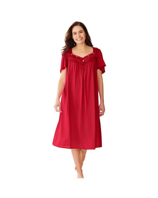 Only Neccessities Red Only Necessities Plus Size Short Silky Lace-trim Gown