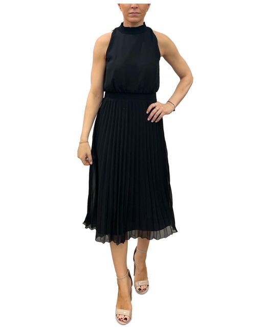 Sam Edelman Black Smocked-waist Plisse Midi Dress
