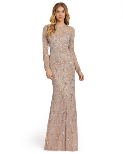 mac duggal sequin bell sleeve gown