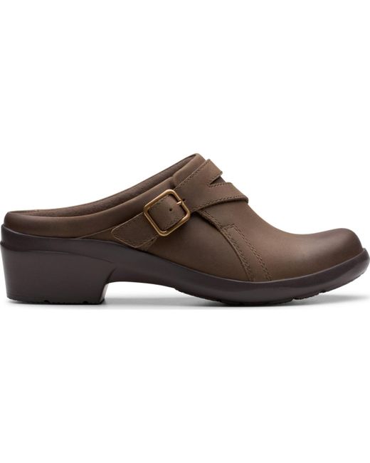Clarks Brown Angie Braley Round Toe Mules