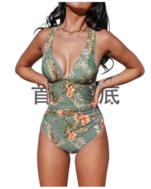 CUPSHE Deep V Neck Double Straps Crisscross Back Tie One