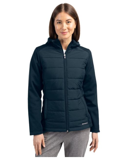 Cutter & Buck Blue Evoke Hybrid Softshell Recycled Full Zip Hooded Jacket