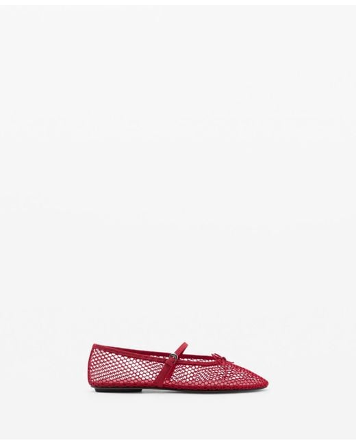 Mango Red Strap And Buckle Detail Mesh Ballet Flats