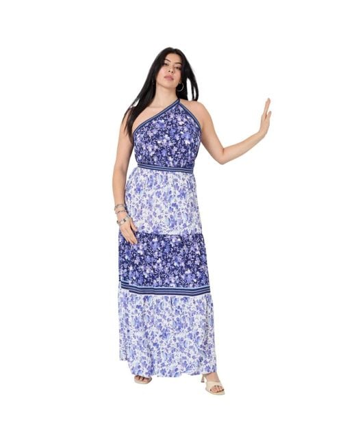 June + Vie Blue June + Vie June + Vie One-shoulder Tiered Maxi Dress