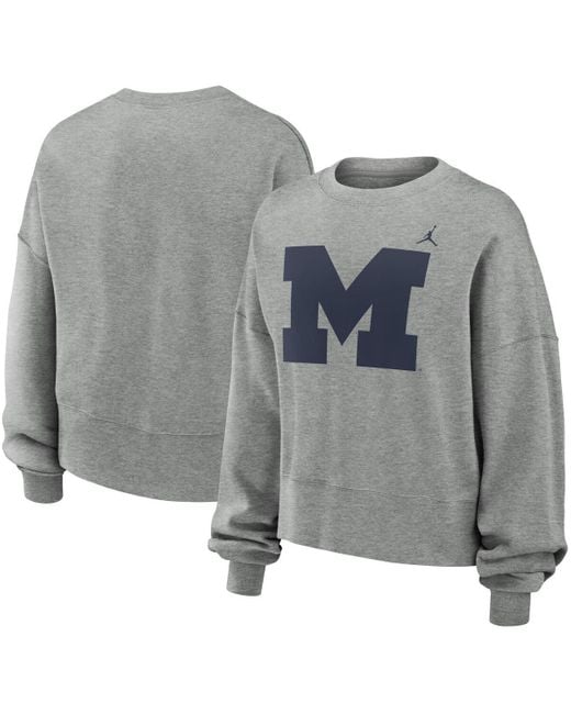 Nike Gray Michigan Wolverines Essential Fleece Oversized Logo Pullover Sweatshirt