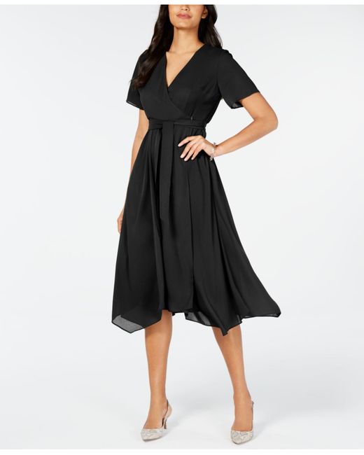 Alfani Black Handkerchief-hem Wrap Dress, Created For Macy's