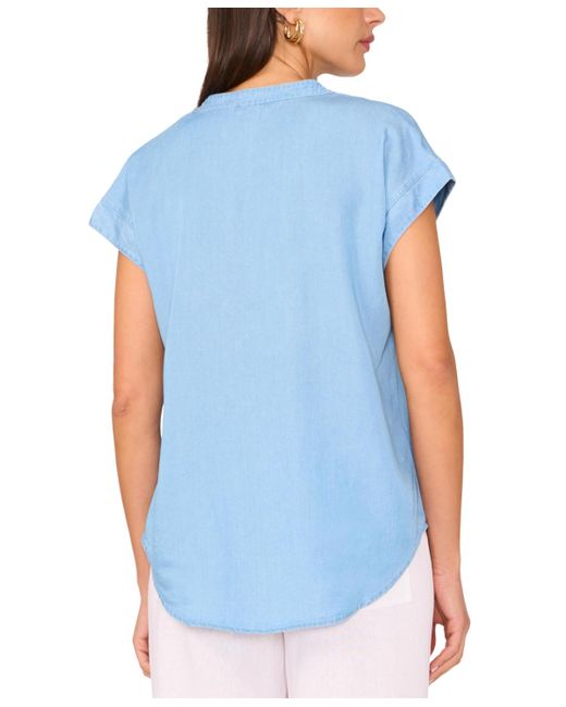 Vince Camuto Blue V Neck Front Placket Blouse