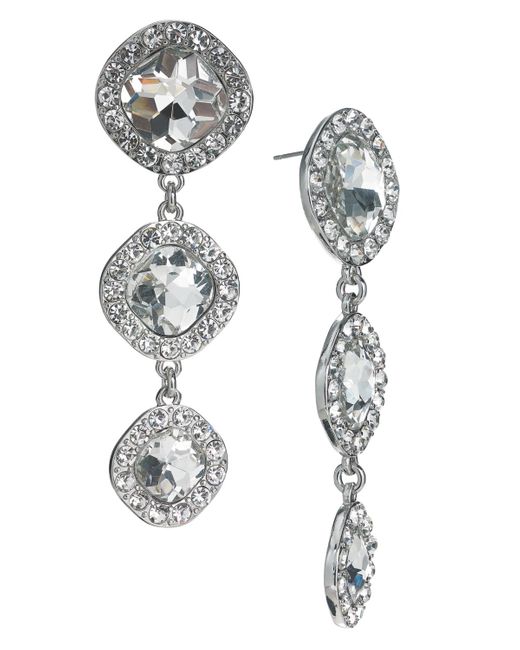 INC International Concepts White Round Crystal Triple Drop Earrings
