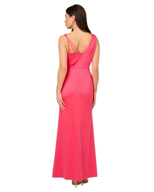 Adrianna Papell Pink Asymmetric-neck Satin Crepe Dress