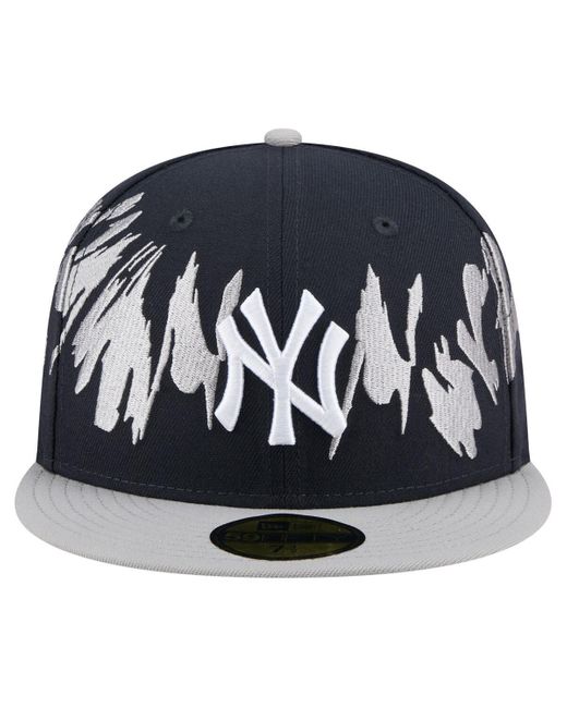 KTZ Black Navy/gray New York Yankees Retro Pattern 59fifty Fitted Hat for men