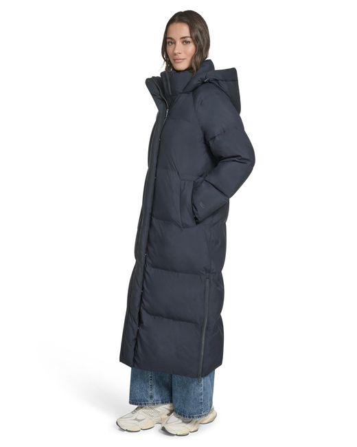Levi's Blue Cloud Puff Hooded Extra Long Puffer Jacket