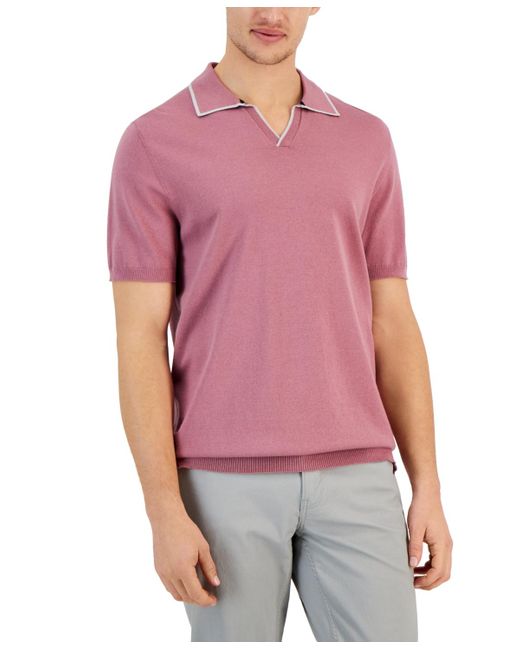 Alfani Red Short Sleeve Open-collar Polo Sweater for men