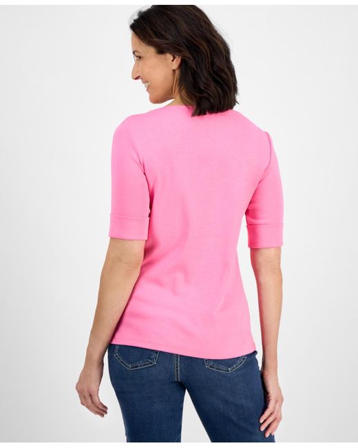 Style & Co. Pink Boat-neck Elbow Sleeve Top