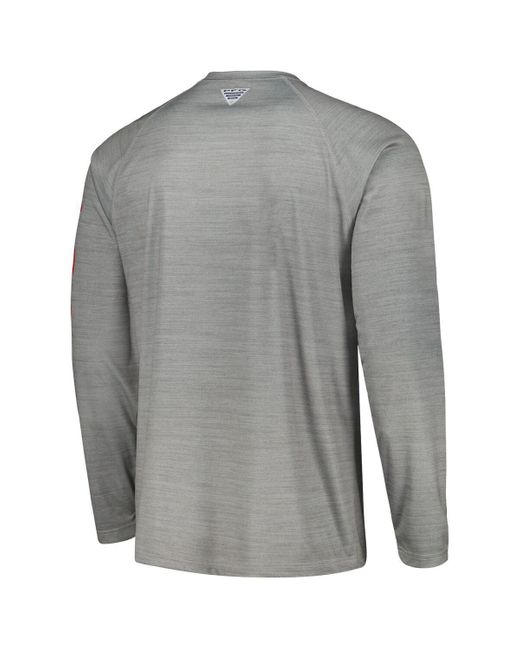 Columbia Gray Ohio State Buckeyes Pfg Terminal Tackle Omni-shade Raglan Long Sleeve T-shirt for men