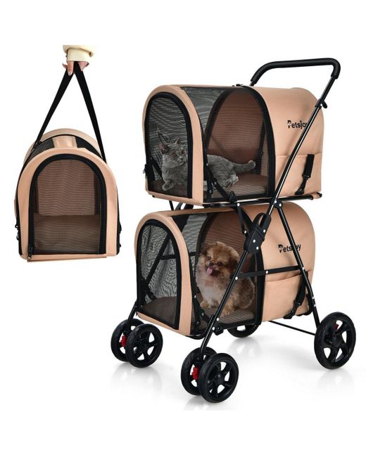 Gymax Black 4-in-1 Double Pet Stroller W/ Detachable Carrier Travel Carriage For Cats