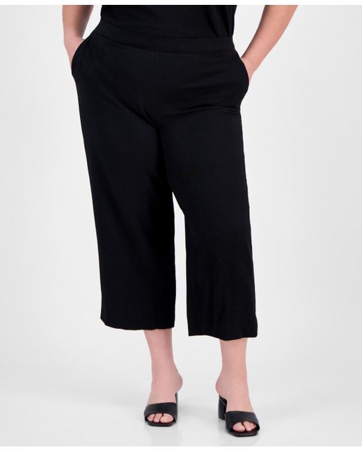 Anne Klein Blue Plus Size High-rise Cropped Pull-on Pants