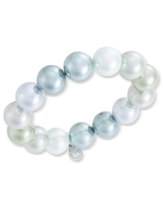 Charter Club Blue Silver-tone Color Imitation Pearl Stretch Bracelet