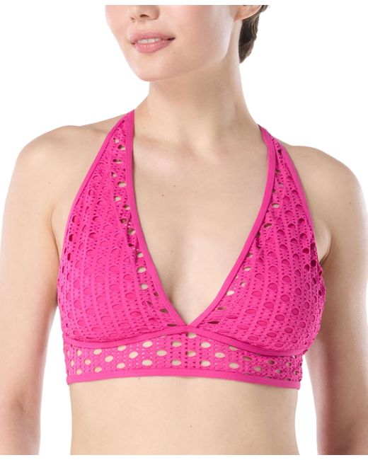 Carmen Marc Valvo Pink Crochet Bikini Top