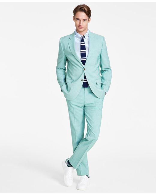 Nautica Blue Modern-fit Green Check Suit for men